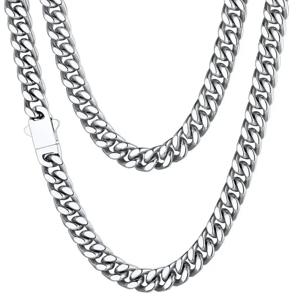 Men's 7mm Width Steel Silver 18K Gold Plated Cuban Durable Hip Hop Chain Jewelry